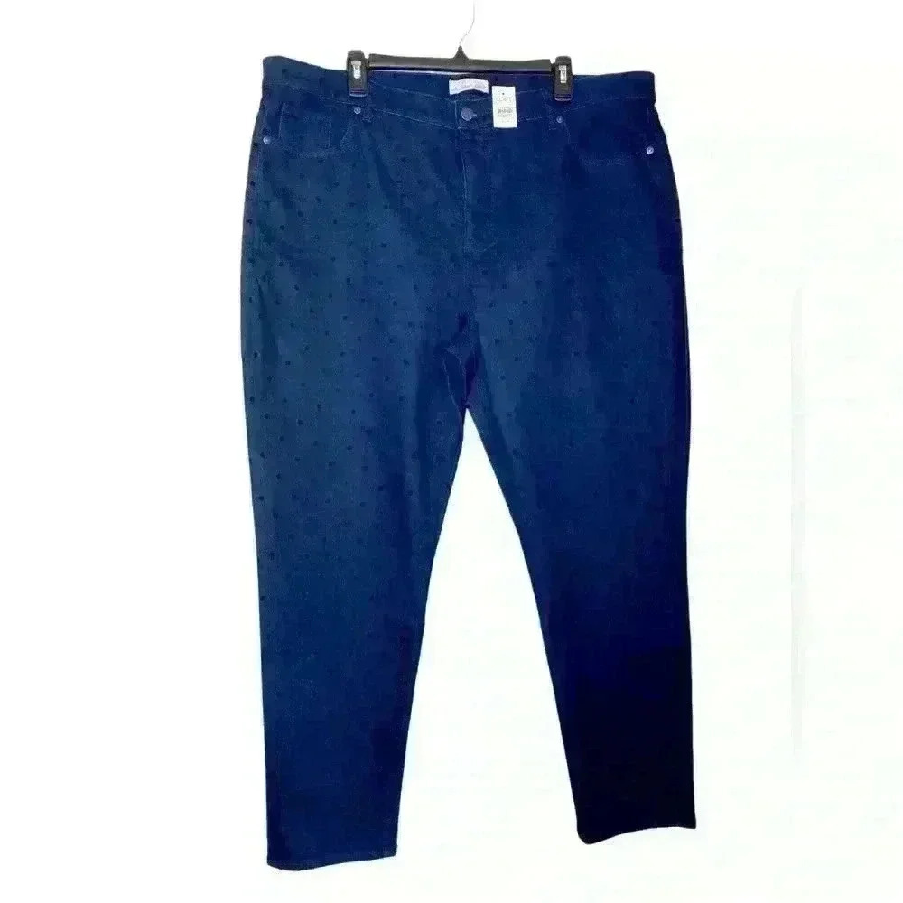 Loft dark denim w/black polkadots, midrise business/casual ankle pants-SZ-18